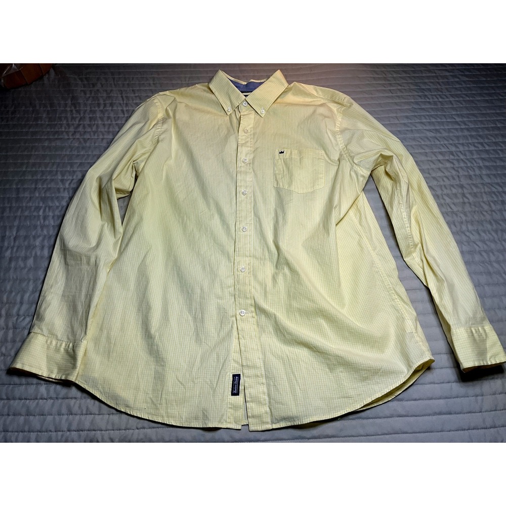 Crown & Ivy Mens Long Sleeve Button Down Cotton Shirt Yellow White Gingham Large - Picture 3 of 8